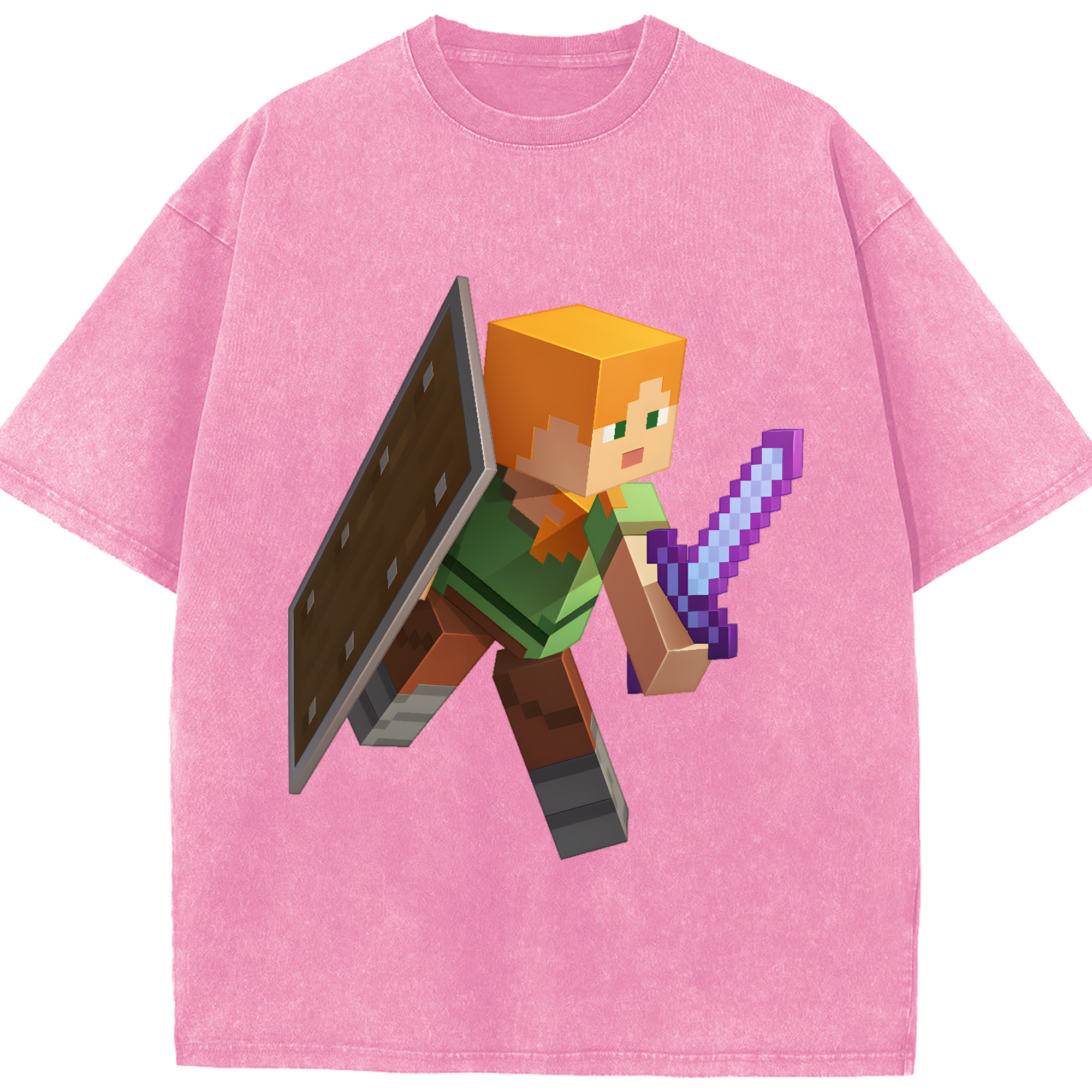 （画像用） マインクラフト ブロックの世界 Minecraft MC Block world 綿100% ヴィンテージ風 半袖Tシャツ（フロントプリント）